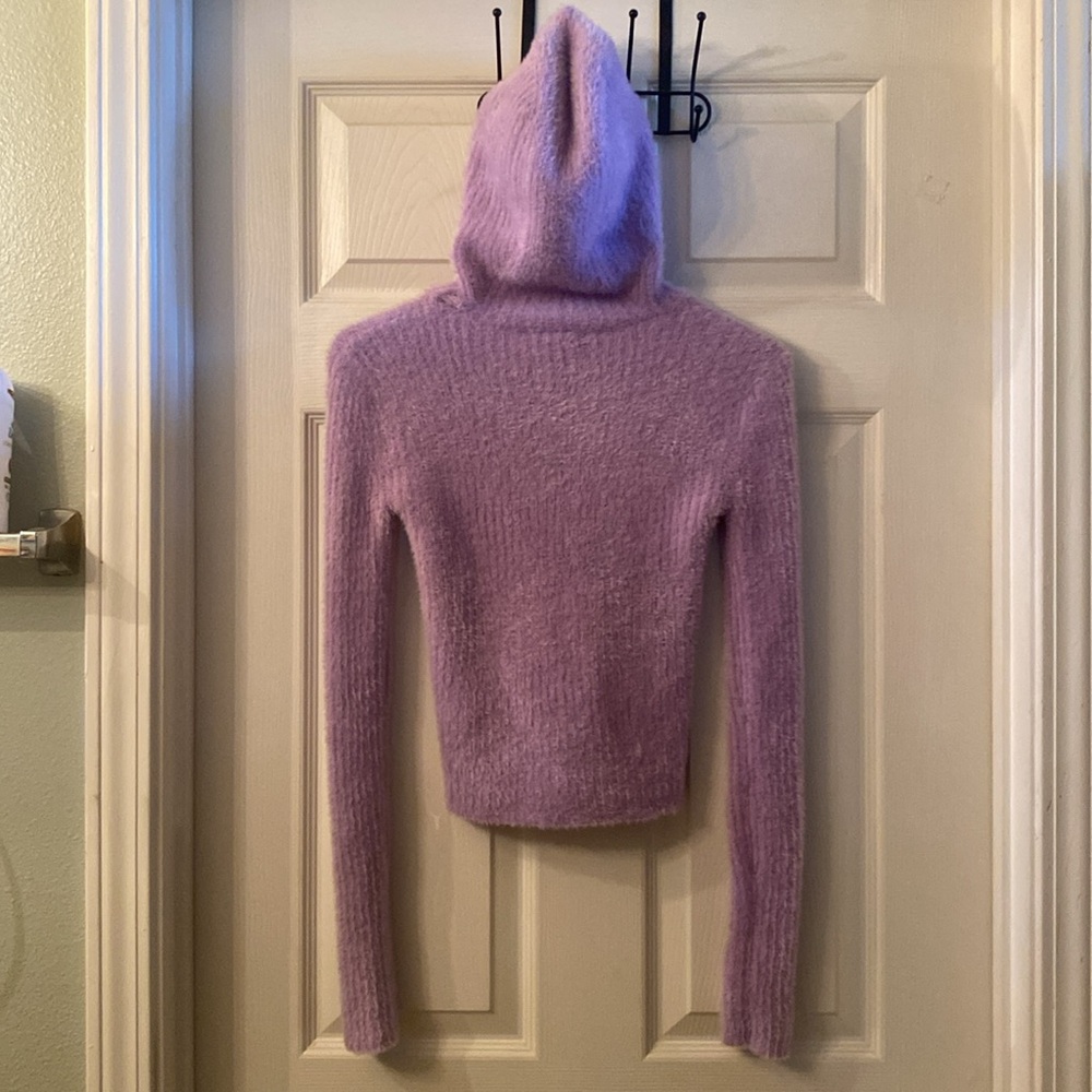 Zara Purple Pastel Soft Knit Fuzzy Hoodie Sweater Cropped Top - Picture 7 of 15